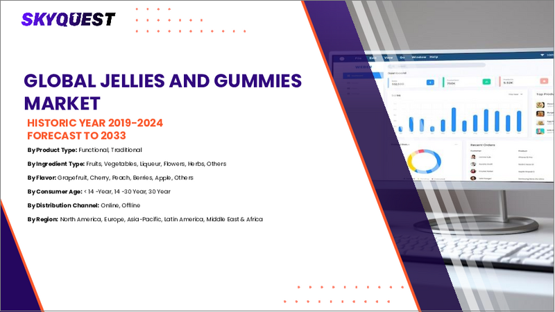 表紙：ゼリーおよびグミの市場規模、シェア、成長分析：タイプ別、原料タイプ別、フレーバー別、流通チャネル別、エンドユーザー別、地域別 - 業界予測（2026年～2033年）