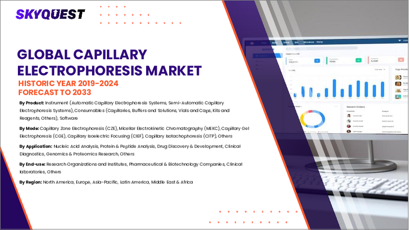 表紙：キャピラリー電気泳動市場の規模、シェア、成長分析：製品タイプ別、提供別、消耗品別、用途別、エンドユーザー別、分離モード別、検出方法別、地域別- 業界予測 2026-2033年
