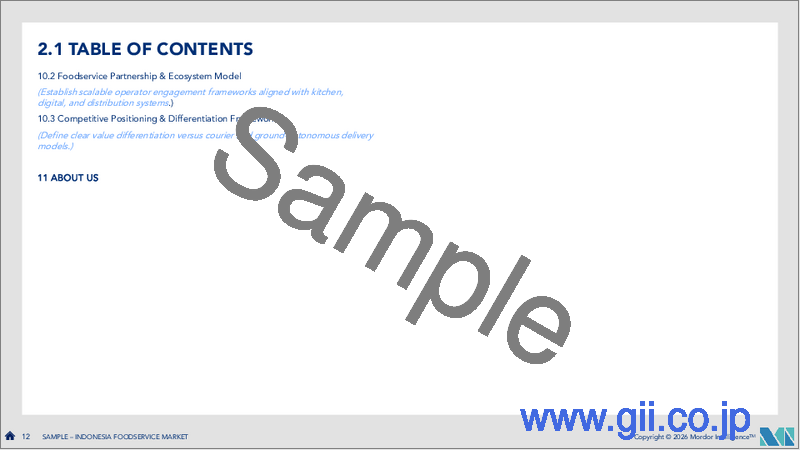 サンプル1:インドネシアのフードサービス:市場シェア分析、業界動向と統計、成長予測(2026年~2031年)
