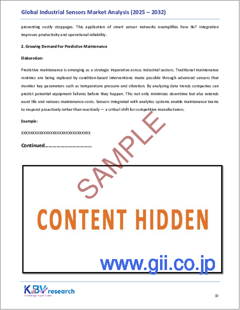 サンプル1：産業用センサーの世界市場規模、シェア、業界分析レポート：パッケージタイプ別、エンドユーザー別、タイプ別、センサータイプ別、地域別展望と予測、2025年～2032年