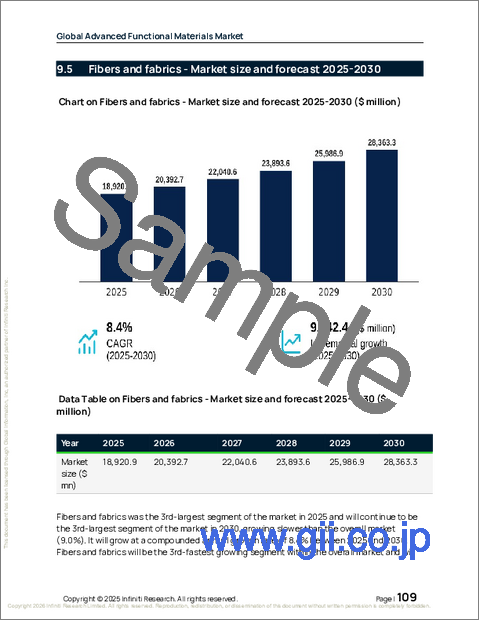 サンプル2：先端機能材料の世界市場、2026年～2030年