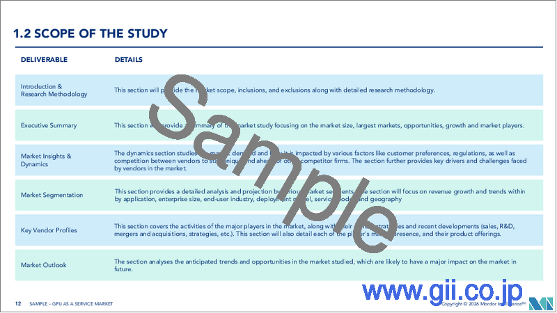 サンプル1：GPUaaS（GPU as a Service）：市場シェア分析、業界動向と統計、成長予測（2026年～2031年）