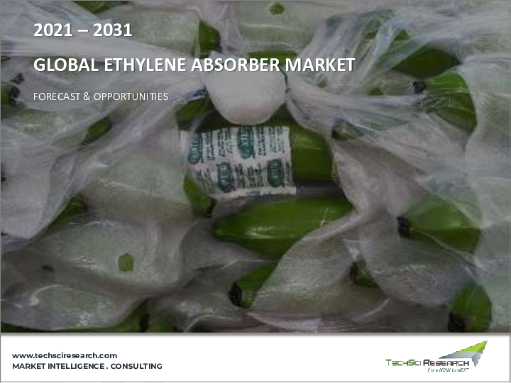 表紙:エチレン吸収剤市場- 世界の産業規模、シェア、動向、機会、および予測:製品別、化学品別、用途別、最終用途産業別、地域別および競合、2021年~2031年