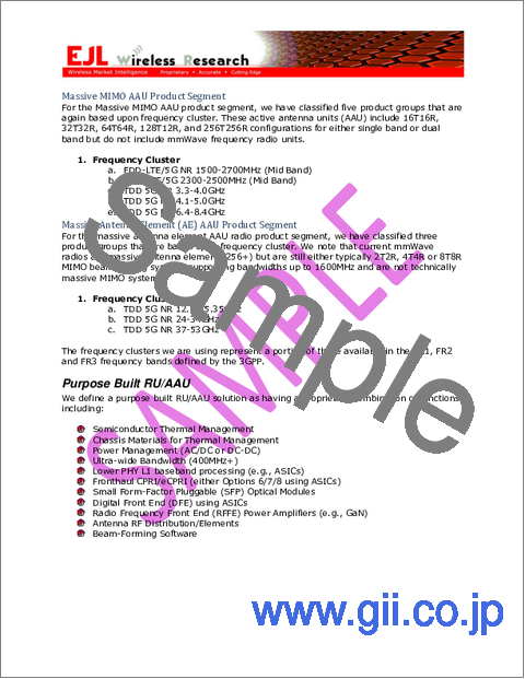 サンプル2：マクロセル無線ユニット/アクティブアンテナユニット（RU/AAU）の世界市場の分析と予測（2024年～2029年）（第7版）