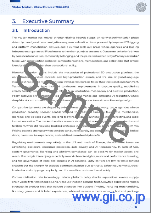 サンプル2：Vtuber市場：コンテンツジャンル別、プラットフォーム別、所有構造別、収益化モデル別、エンドユーザー別 - 2026年～2032年の世界予測