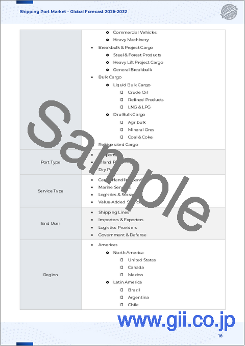 サンプル1：海運港湾市場：貨物種類別、港湾種別、所有形態別、サービス別、用途別－2026年から2032年までの世界予測