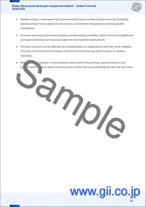 サンプル2：水電解水素装置市場：技術タイプ別、システム容量別、作動圧力別、エンドユーザー別、設置形態別－2026-2032年世界予測