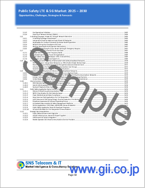 サンプル1:公共安全LTE・5Gの世界市場:(2025年~2030年)- 機会、課題、戦略、予測