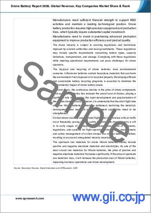 サンプル1：ドローン用バッテリーレポート、2026年：世界の収益、主要企業の市場シェアとランク