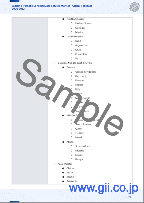 サンプル1:衛星リモートセンシングデータサービス市場:データタイプ別、軌道別、解像度別、用途別、エンドユーザー別-2026年から2032年までの世界予測