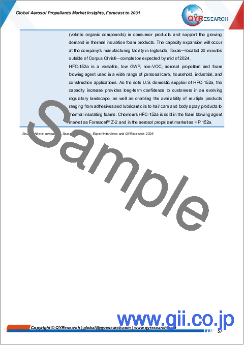 サンプル2：世界のエアゾール推進剤市場に関する分析と予測（2031年まで）