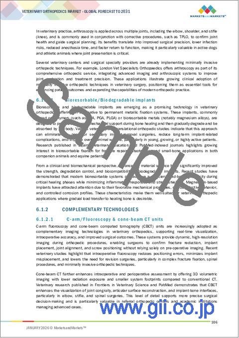 サンプル1：動物整形外科の世界市場：製品別、動物タイプ別、用途別、材料別、エンドユーザー別、地域別 - 予測（～2031年）