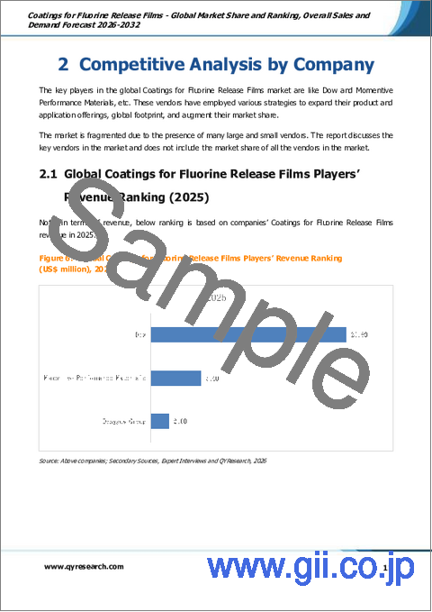 サンプル1：フッ素離型フィルム用コーティング剤：世界市場シェアとランキング、総売上高および需要予測（2026-2032年）