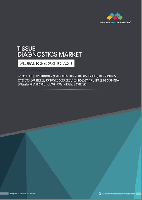 表紙：組織診断の世界市場：製品・サービス別、技術別、疾患別、サンプルタイプ別、エンドユーザー別、地域別 - 2030年までの予測