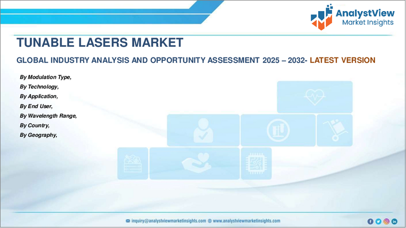 表紙：波長可変レーザーの世界市場：変調方式別・技術別・用途別・波長範囲別・エンドユーザー別・国別・地域別 - 2025年～2032年の産業分析、市場規模・シェア、将来予測