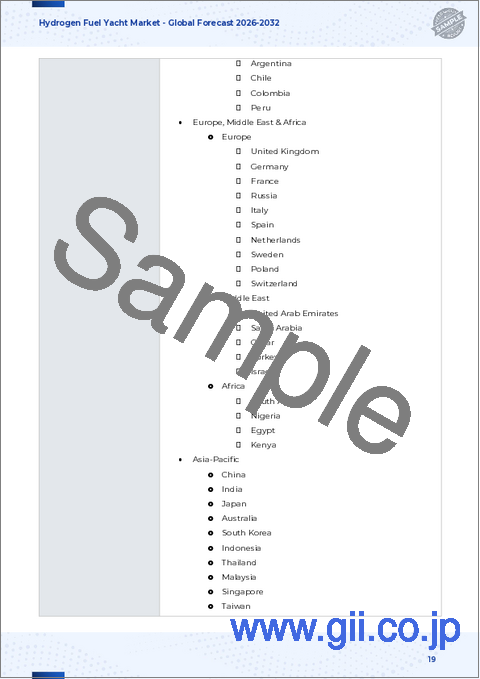 サンプル1：水素燃料ヨット市場：燃料電池タイプ、推進システム、船舶サイズ、用途、運航エリア、エンドユーザー、流通チャネル別、世界予測、2026年～2032年