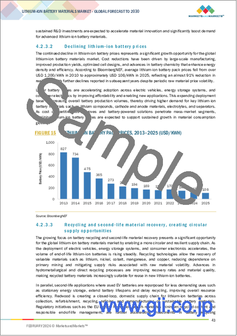 サンプル1：リチウムイオン電池材料の世界市場：電池化学別、材料別、用途別、地域別 - 予測（～2030年）