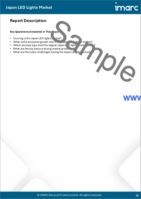 サンプル1：日本のLED照明市場規模、シェア、動向および予測：製品タイプ別、用途別、輸入・国内生産別、地域別、2026-2034年