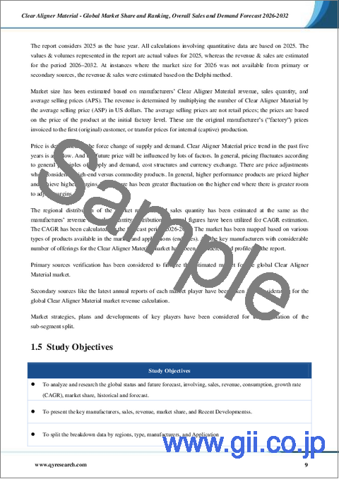 サンプル1：クリアアライナー用素材- 世界の市場シェアとランキング、2026年～2032年の総売上高および需要予測