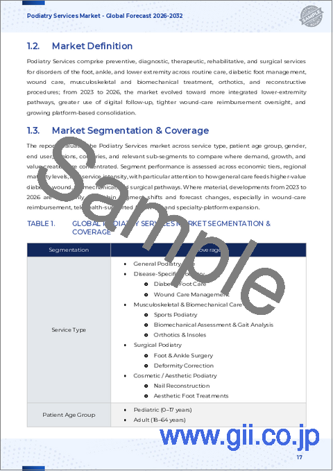 サンプル1:足病医療サービス市場:サービス種別、足病医療製品タイプ、エンドユーザー別―2026年~2032年の世界市場予測