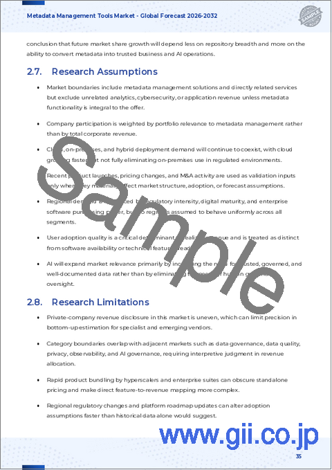 サンプル2:メタデータ管理ツール市場:コンポーネント別、構造別、メタデータの種類別、導入形態別、業界別―2026年~2032年の世界市場予測