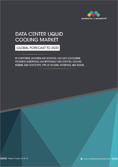 表紙：データセンター向け液体冷却の世界市場：コンポーネント別、エンドユーザー別、冷却媒体別、データセンタータイプ別、冷却タイプ別、企業別、地域 - 予測（～2033年）