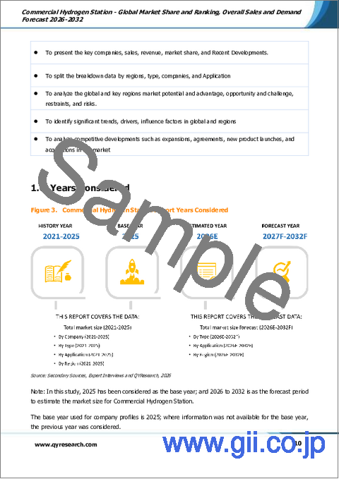 サンプル1：商用水素ステーション- 世界の市場シェアとランキング、2026年～2032年の総売上高および需要予測
