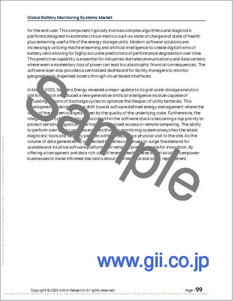 サンプル2：バッテリー監視システムの世界市場 2026年～2030年