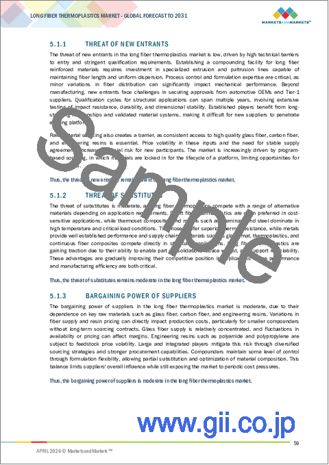 サンプル1：長繊維強化熱可塑性樹脂の世界市場：繊維タイプ別、樹脂タイプ別、製造プロセス別、最終用途産業別、地域別 - 2031年までの予測
